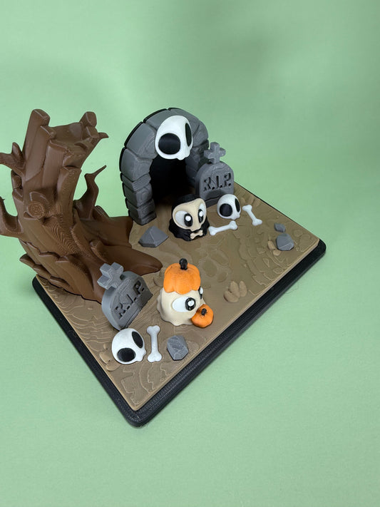 Graveyard Habitat with Mini Ghost & Reaper | Halloween 3D Printed Collectible