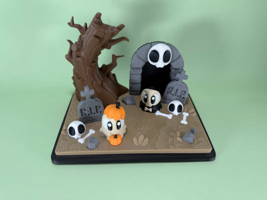 Graveyard Habitat with Mini Ghost & Reaper | Halloween 3D Printed Collectible